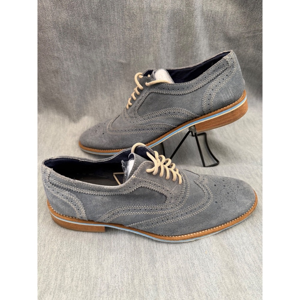 Giorgio Brutini Wingtip Oxford Men 10 Grey Blue Suede‎ Brogue Dress Shoes preppy